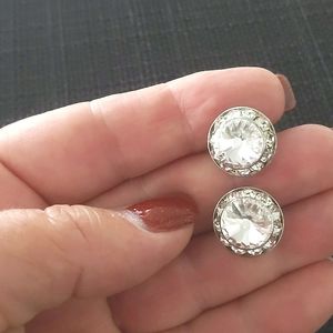 Pierced rhinestone button earrings